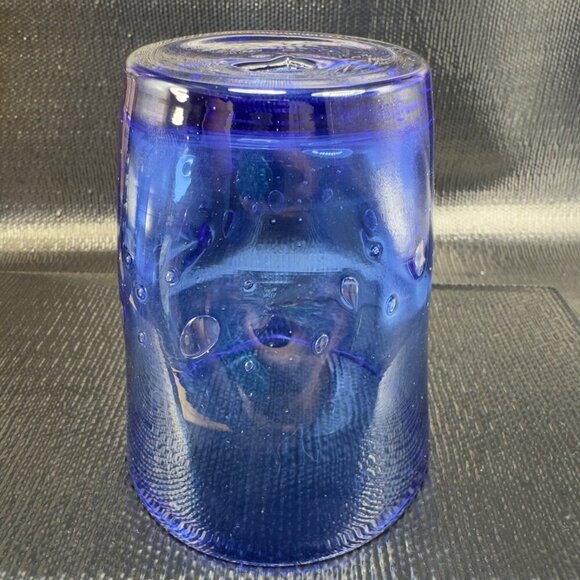 Hudson Grace Henri Tumbler Glasses Controlled Bubbles Pinched Dark Blue Set Of 2 - Picture 5 of 14